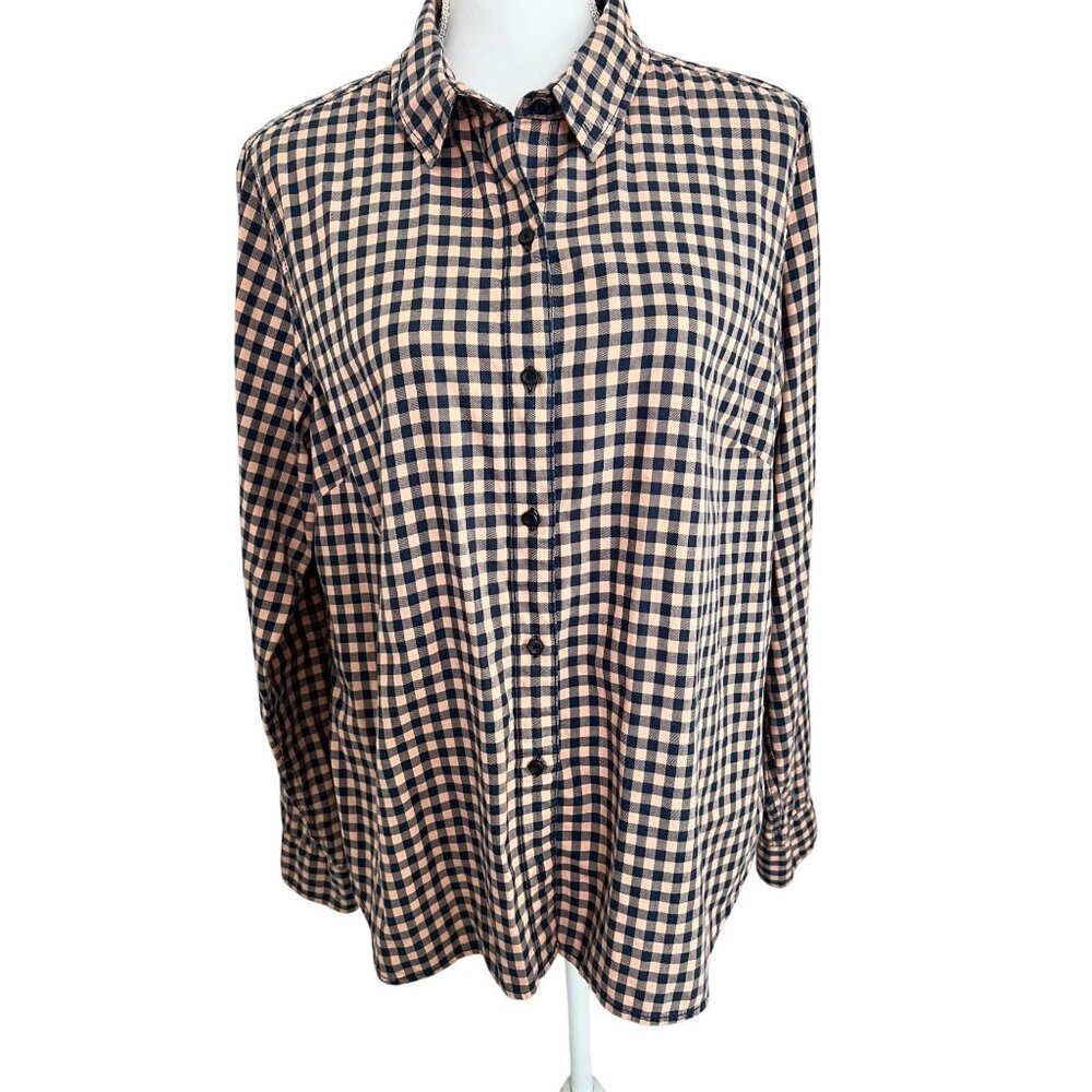 Sold| Pendleton Womens XL Navy & orange Checkered Button-Up Shirt - Picture 2 of 9